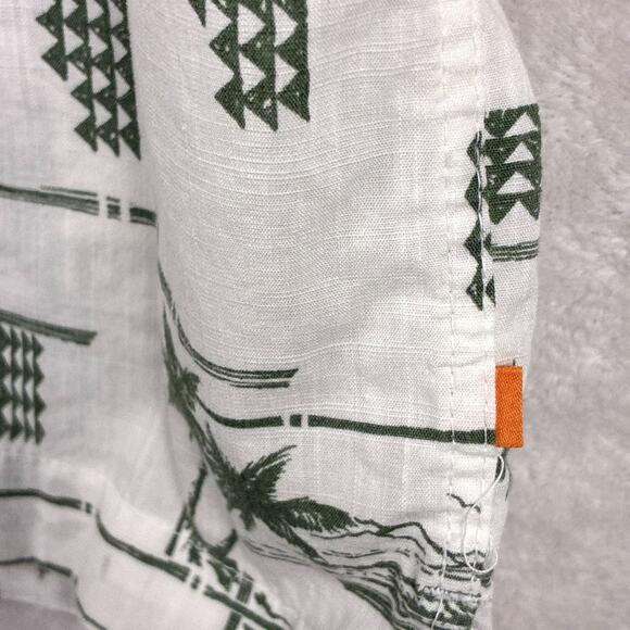 Quiksilver Waterman Hawaiian Camp Shirt Mens XXL White Green Palm AOP Tiki Aloha - Picture 7 of 9